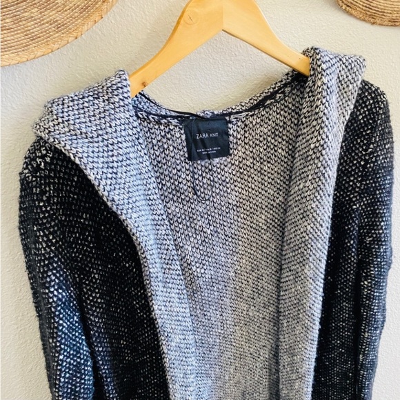 Zara knit womens gray hooded open front sweater cardigan black M - Picture 2 of 6